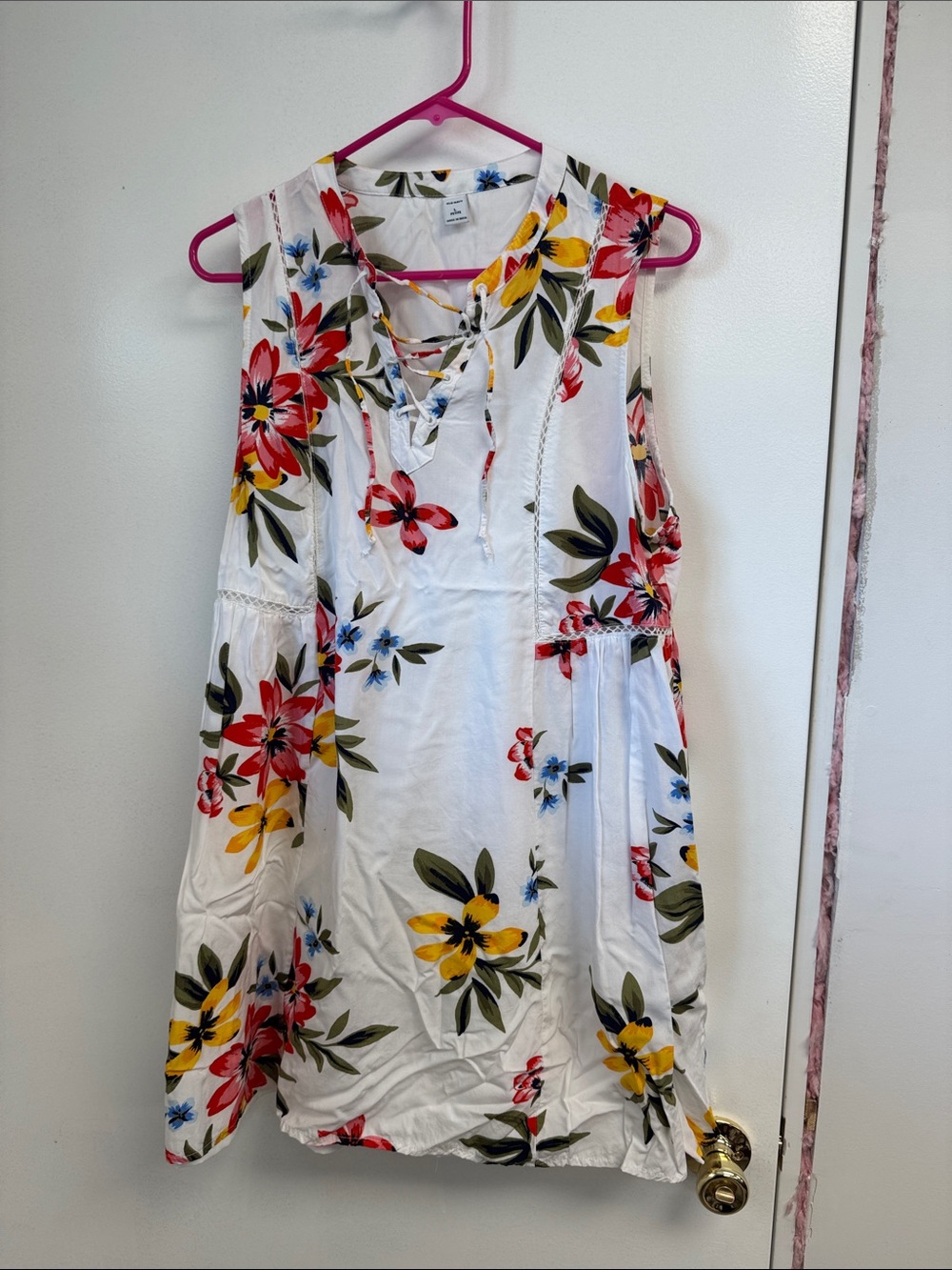 Old Navy White Sleeveless Lace-Up Floral Mini Dress LP